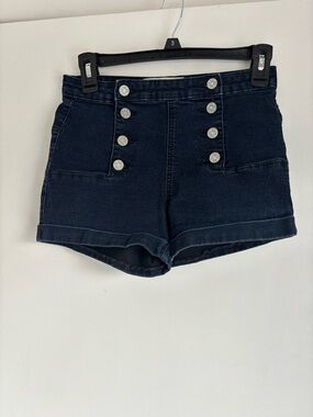 RSQ Navy High-Rise Sailor Button Denim Shorts